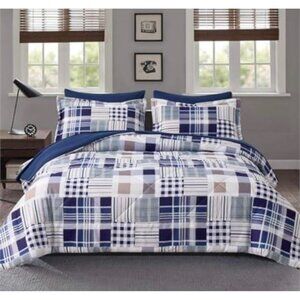 Comforter Set King Size Plaid Patchwork Comforter Bedding-7 Piece Bed in a Bag,S